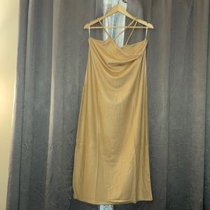 Latte Beige Asymmetrical Strap Ribbed Dress; Size: 18/20